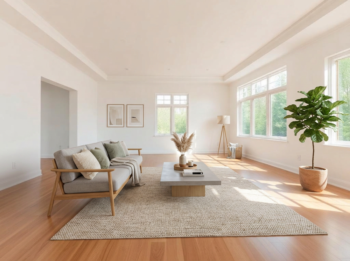 living room virtually staged in scandinavian style