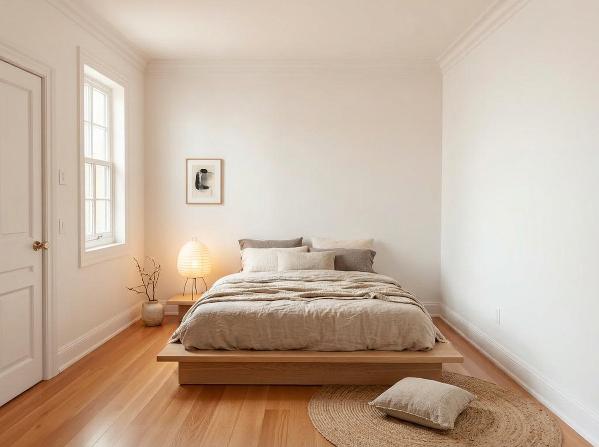bedroom virtually staged in japandi style