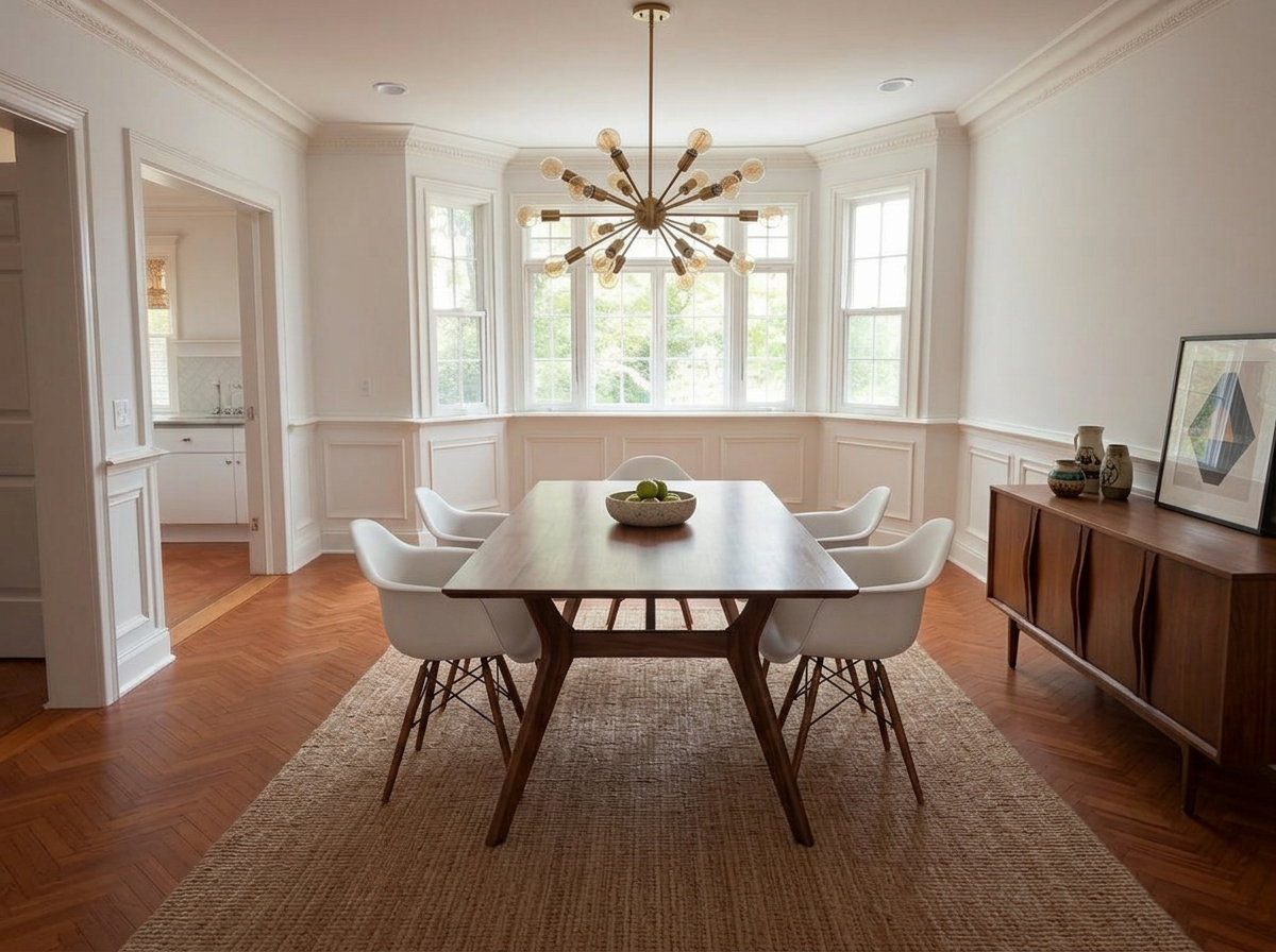 dining room virtually staged in mid-century modern style
