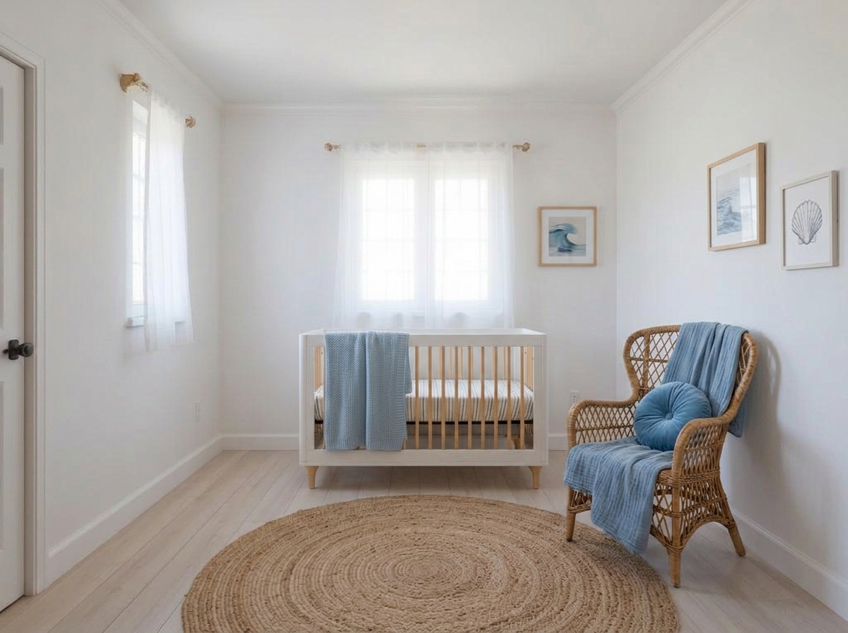 nursery virtually staged in coastal style